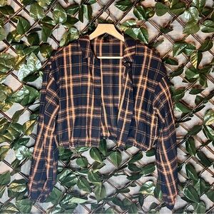 SHEIN Grunge Navy/Orange Cropped Plaid Shirt